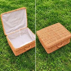 Valise en osier vintage avec doublure en tissu