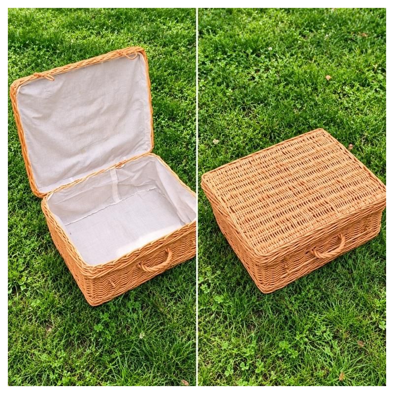 Valise en osier vintage avec doublure en tissu