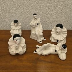 Lot complet 5 figurines Pierrot en céramique vintage (Années 70/80)