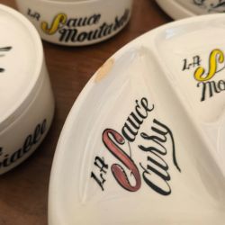 service à fondue vintage en faïence - Gien  Modèle "A la Bonne Fondue" (Années 70)