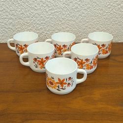 Lot de 6 tasses à café vintage seventies arcopal modele flore