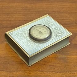 Ancienne Boîte Trompe-l’œil en Forme de Livre / Laiton & Thermomètre Intégré – Vintage Années 50