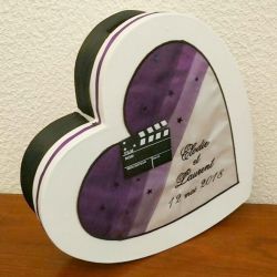 Tirelire coeur personnalisée pour votre mariage thème cinéma, avec vos prénoms et la date de votre mariage