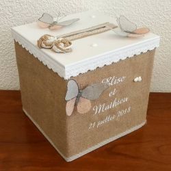 Tirelire cubique personnalisée pour votre mariage thème champêtre avec vos prénoms et la date de votre mariage