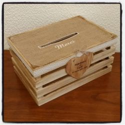 Tirelire personnalisée en forme de cagette pour votre mariage theme champetre avec vos prénoms et la date de votre mariage