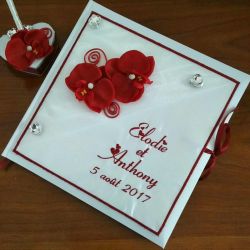 livre d'or personnalisé pour un mariage avec orchidées, avec vos prénoms brodés (thème et couleur au choix)